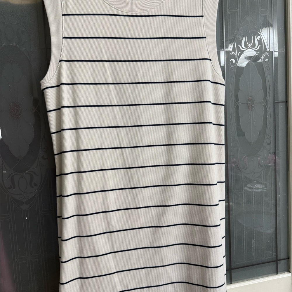 A New Day White and Black Striped Midi Dress